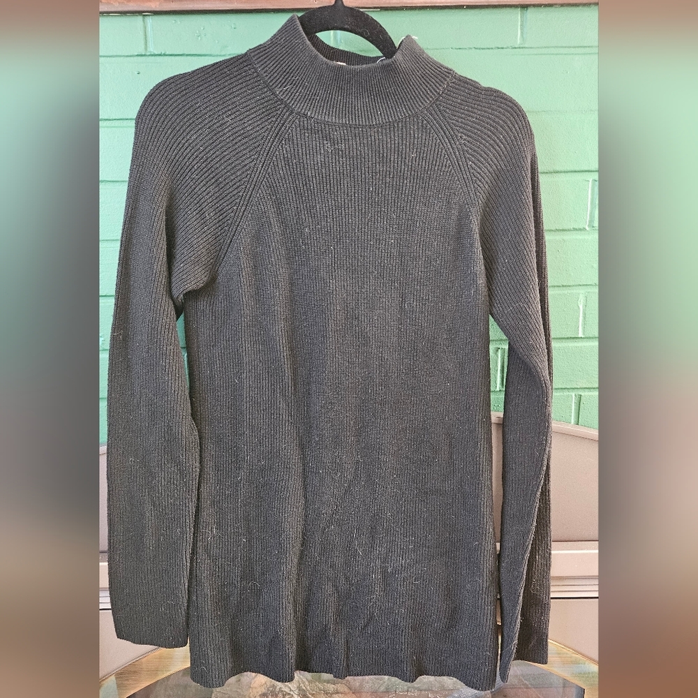 Women's Black Ribbed Turtleneck Sweater Dress